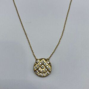 Gold Tone Rhinestone Pendant Necklace 16” Adjustable Chain